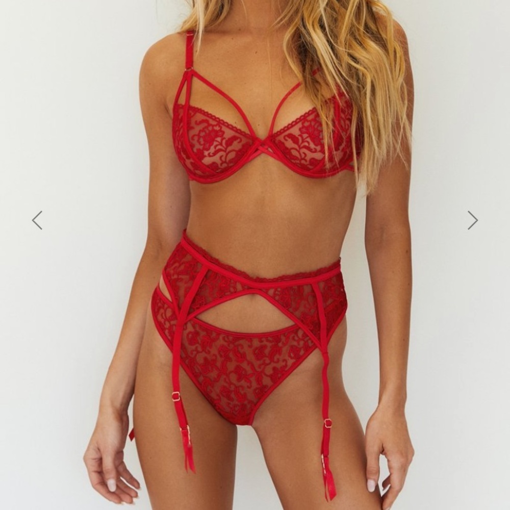 LOUNGE Juliette Maroon Embroidered Lingerie Set